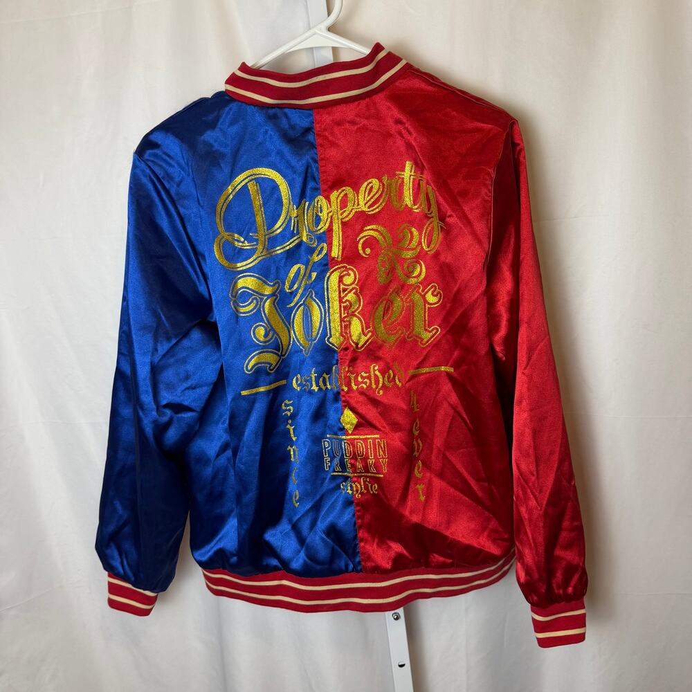 Suicide Squad Harley Quinn Satin Bomber Jacket Red Blue‎ Split Size L Joker